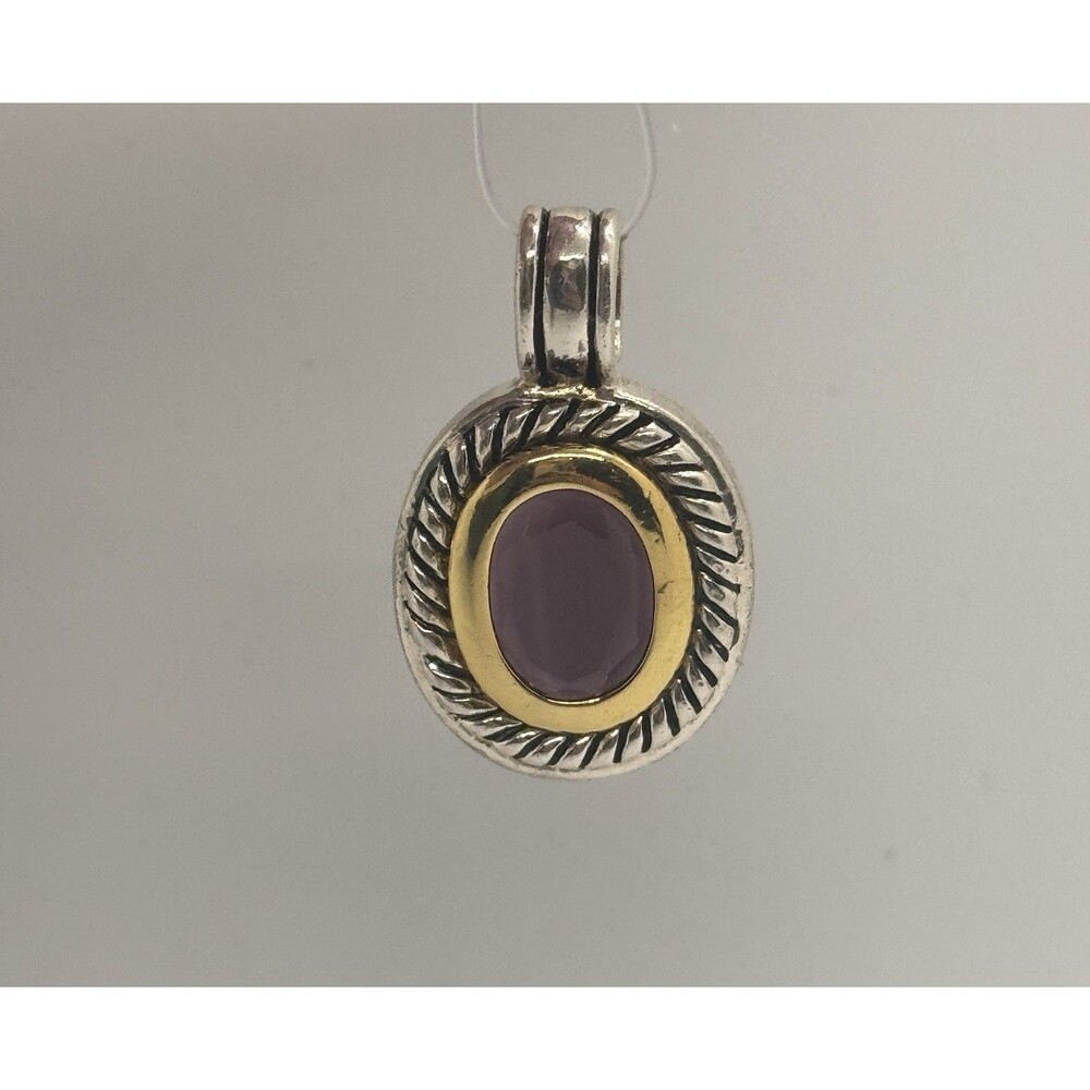 Vintage Sterling Silver Garnet Pendant | Mixed Metal Cable Rope Design Classic